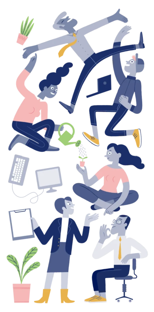 Six illustrated people representing the six PCM Personality Types